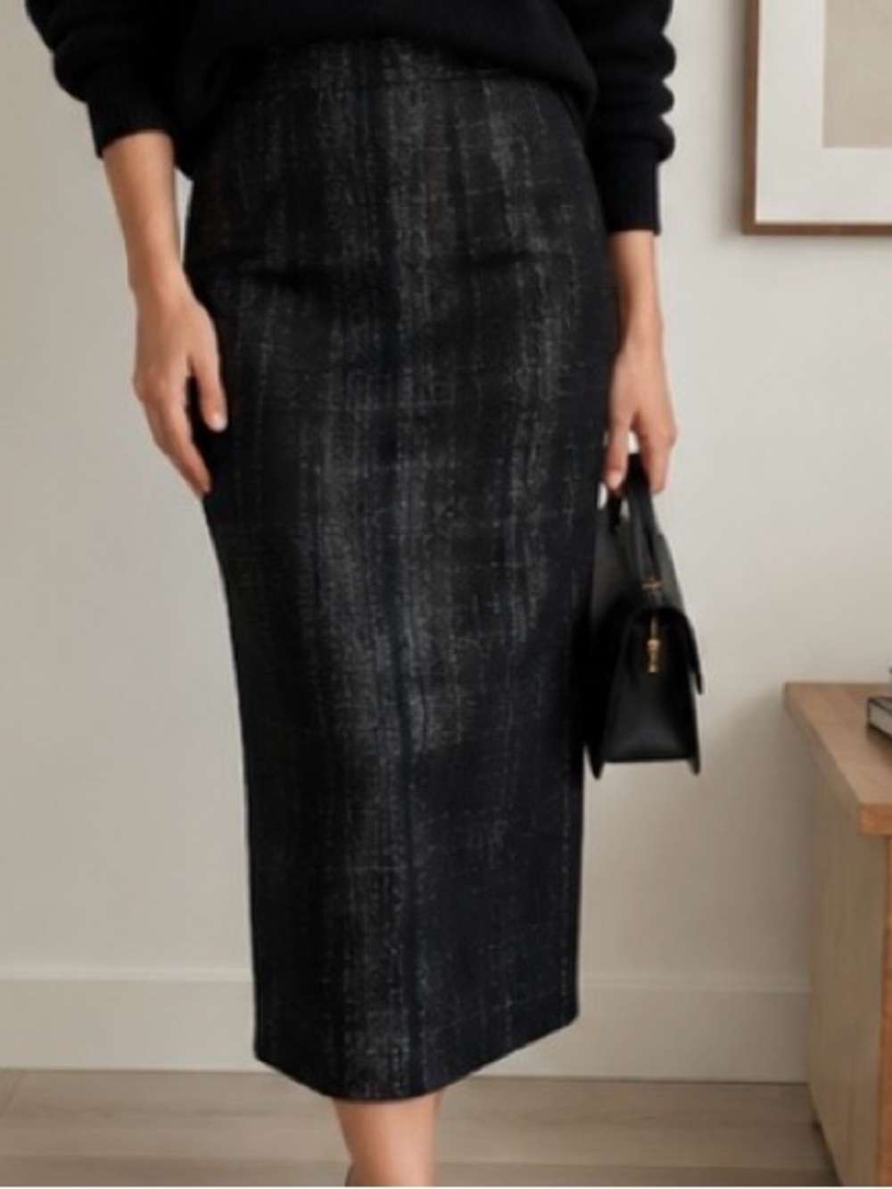 ALBERTA FERRETTI Metallic Windowpane Midi Skirt NWT